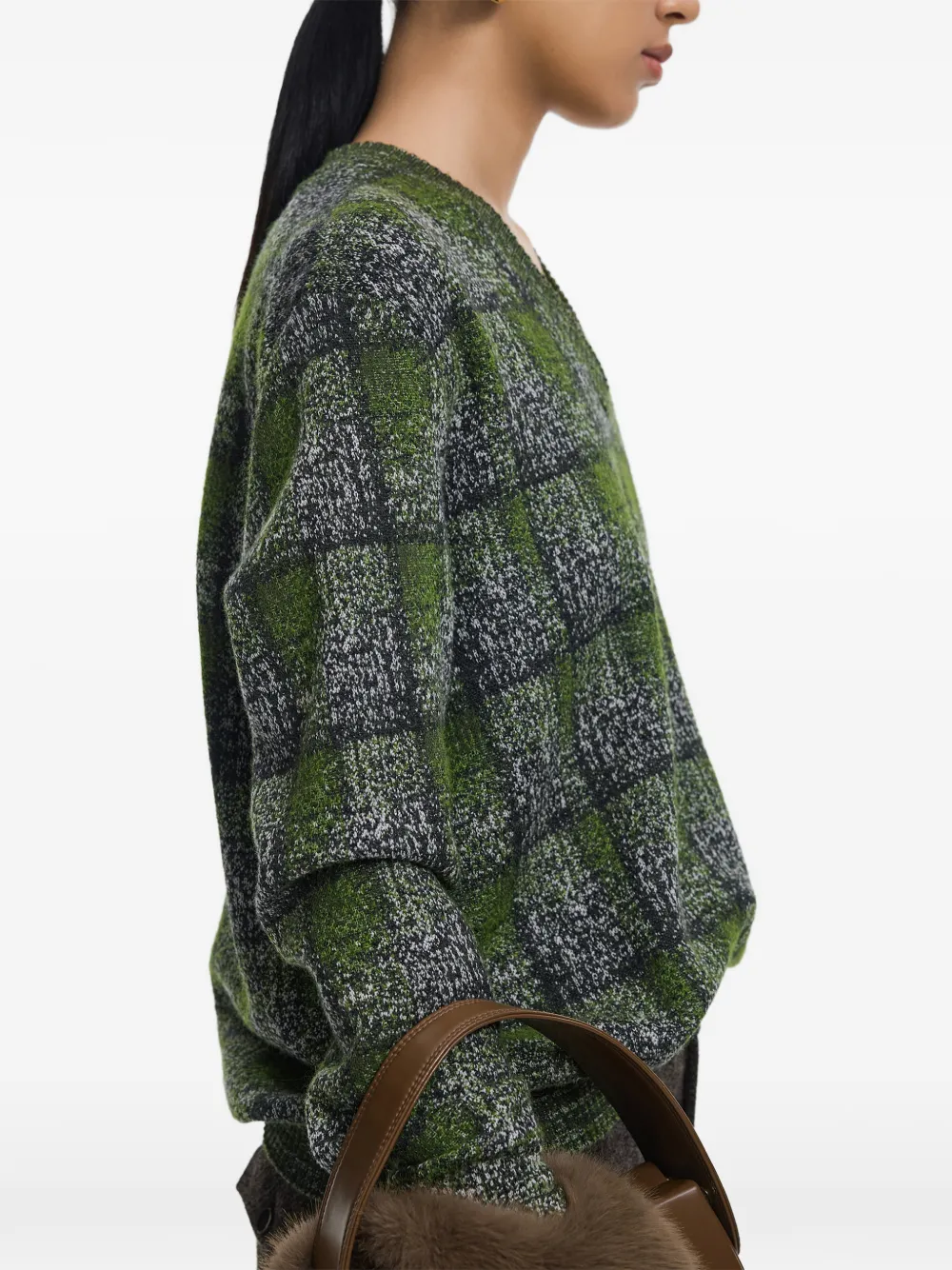 JNBY check-pattern V-neck sweater Groen