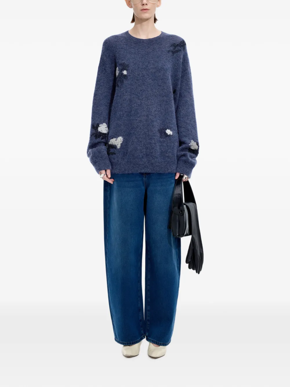 JNBY Oversized trui met bloemen-jacquard Blauw
