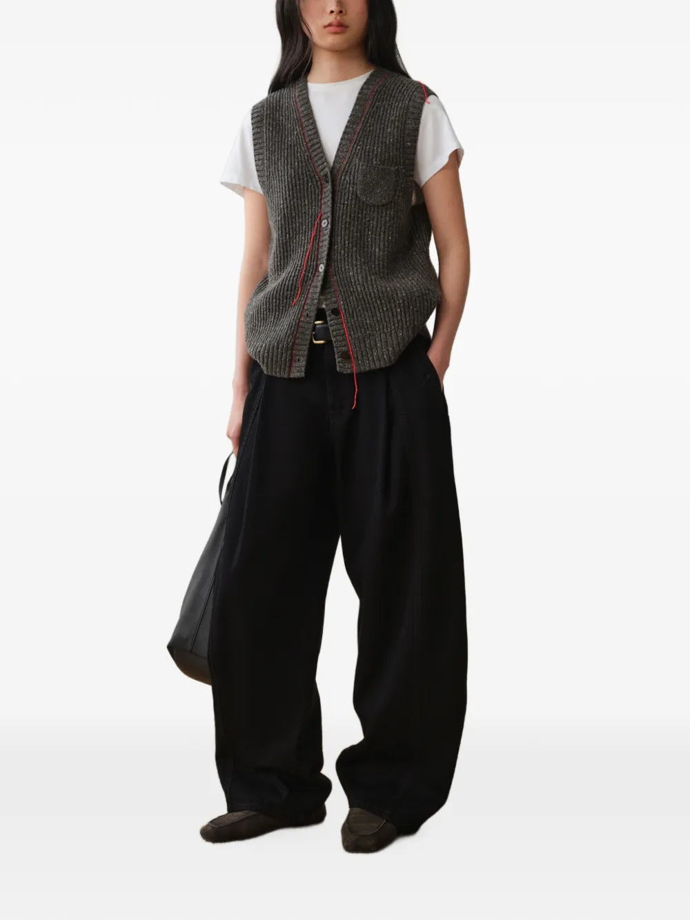 LESS ribbed-knit V-neck vest - Grey