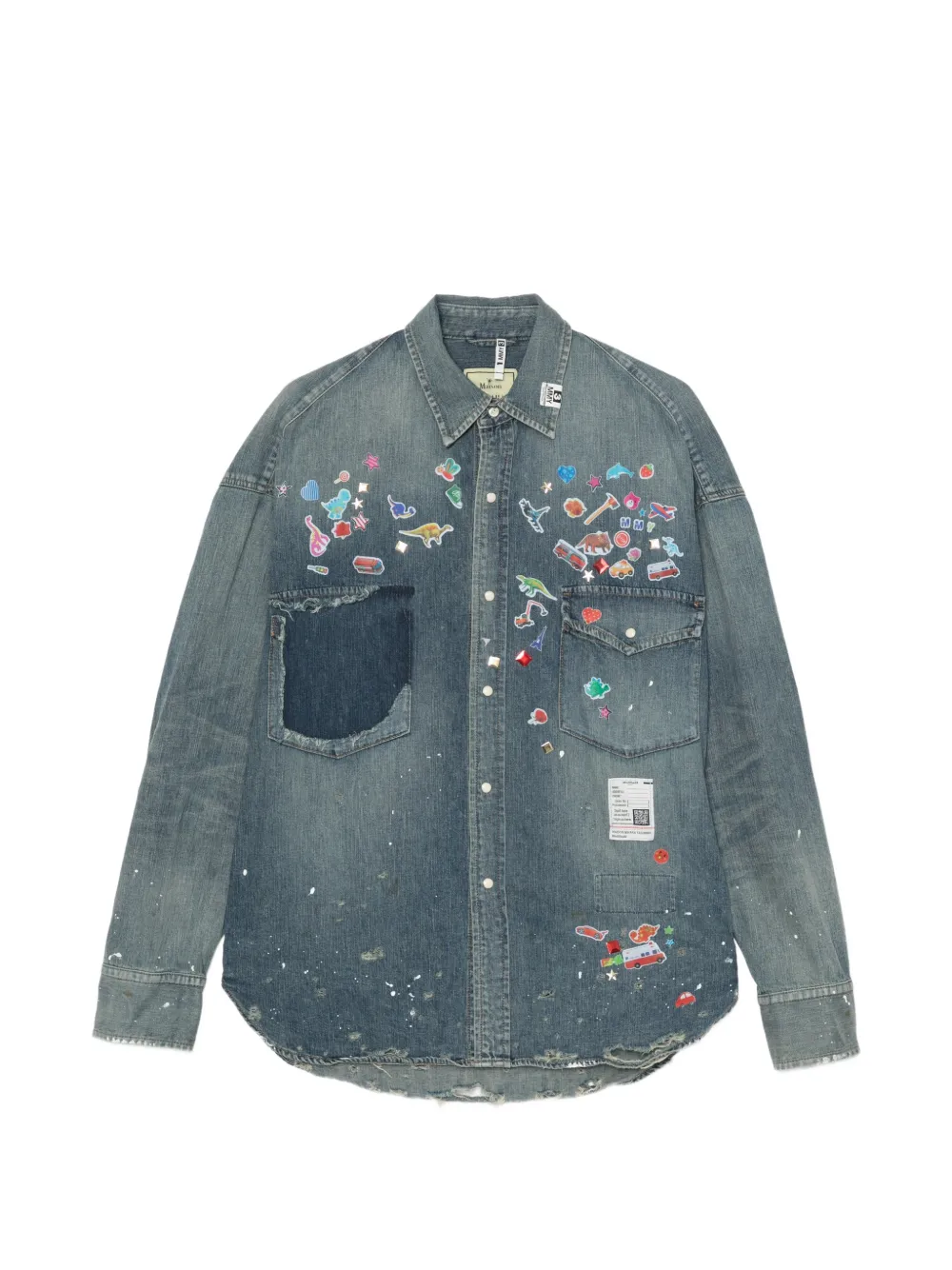Maison MIHARA YASUHIRO chemise en jean à imprimé graphique - Bleu