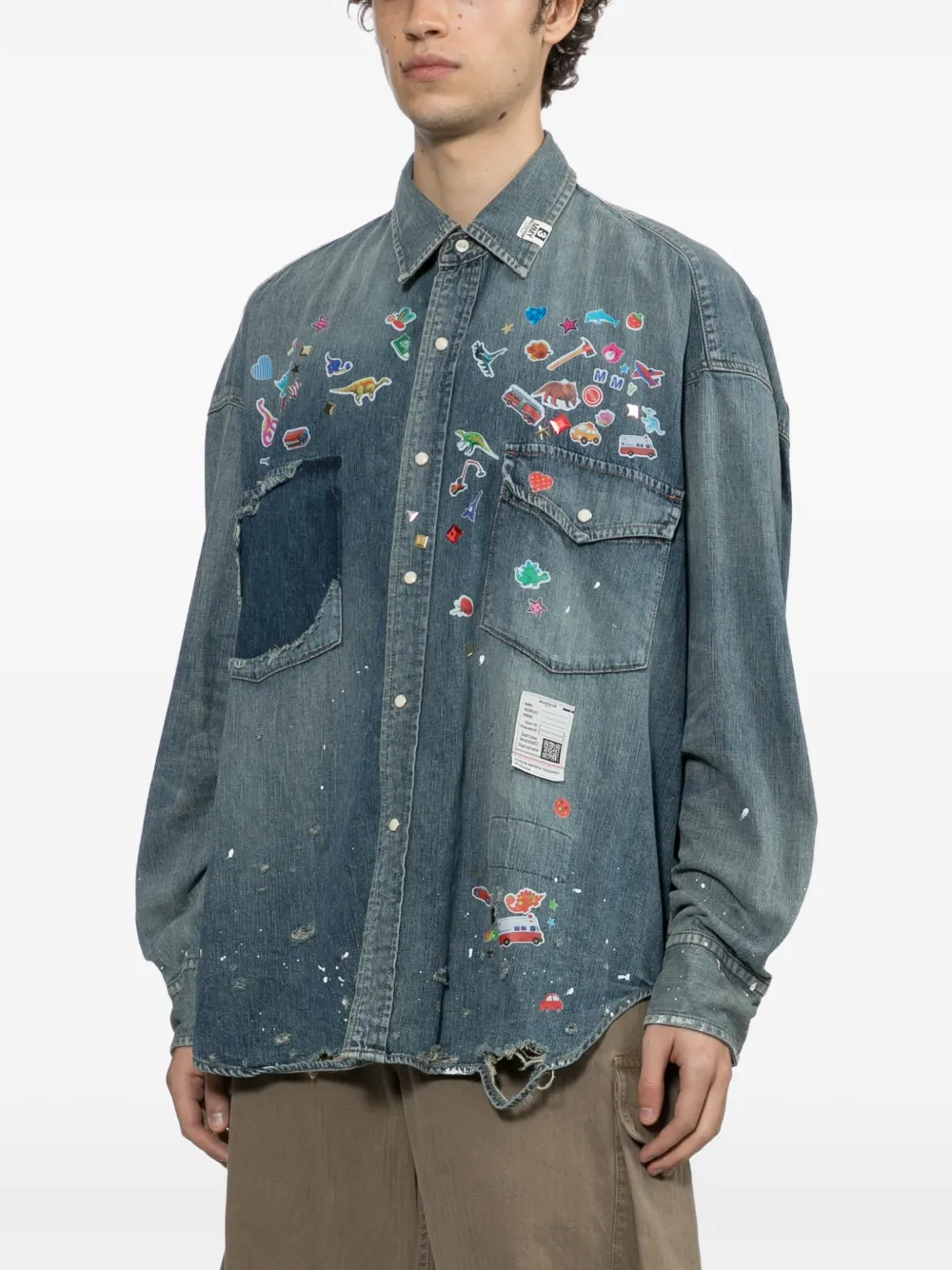 Maison MIHARA YASUHIRO kids sticker printed denim shirt Blauw