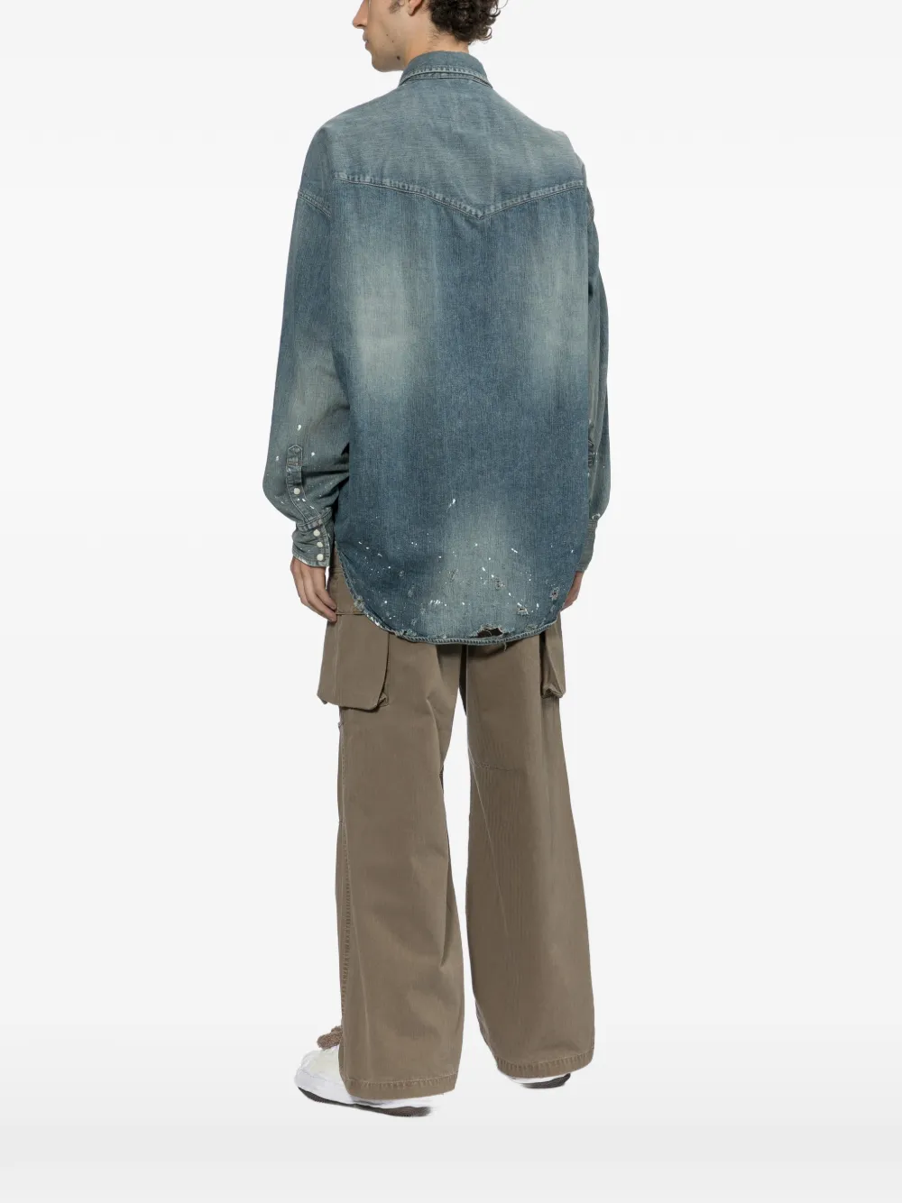 Maison MIHARA YASUHIRO kids sticker printed denim shirt Blauw