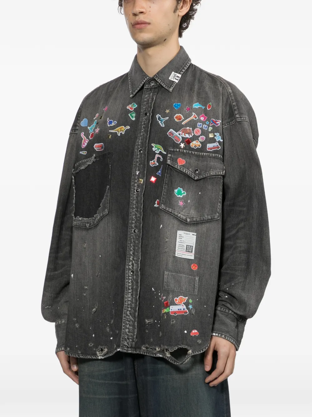 Maison MIHARA YASUHIRO kids sticker printed denim shirt Zwart