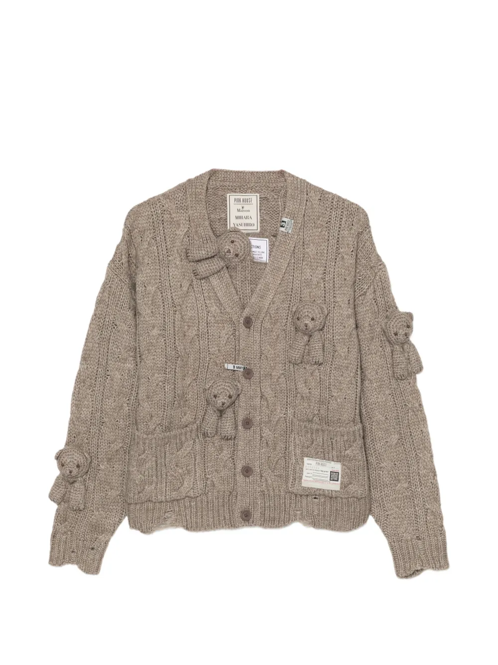 Maison MIHARA YASUHIRO Pink House x Maison MIHARA YASUHIRO bear motif cardigan - Toni neutri