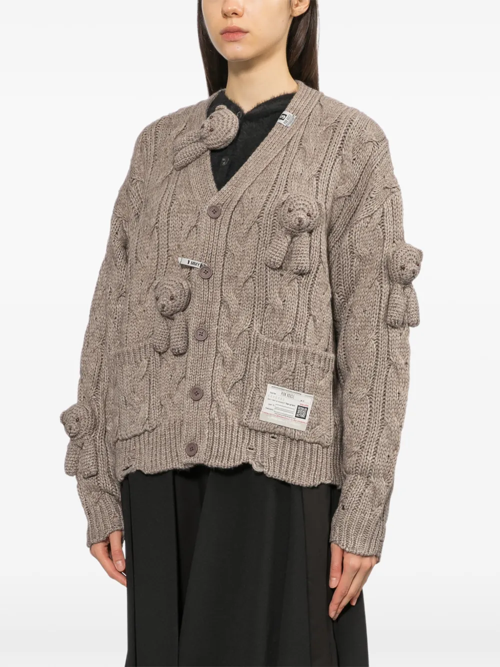 Maison MIHARA YASUHIRO Pink House x bear motif cardigan Beige