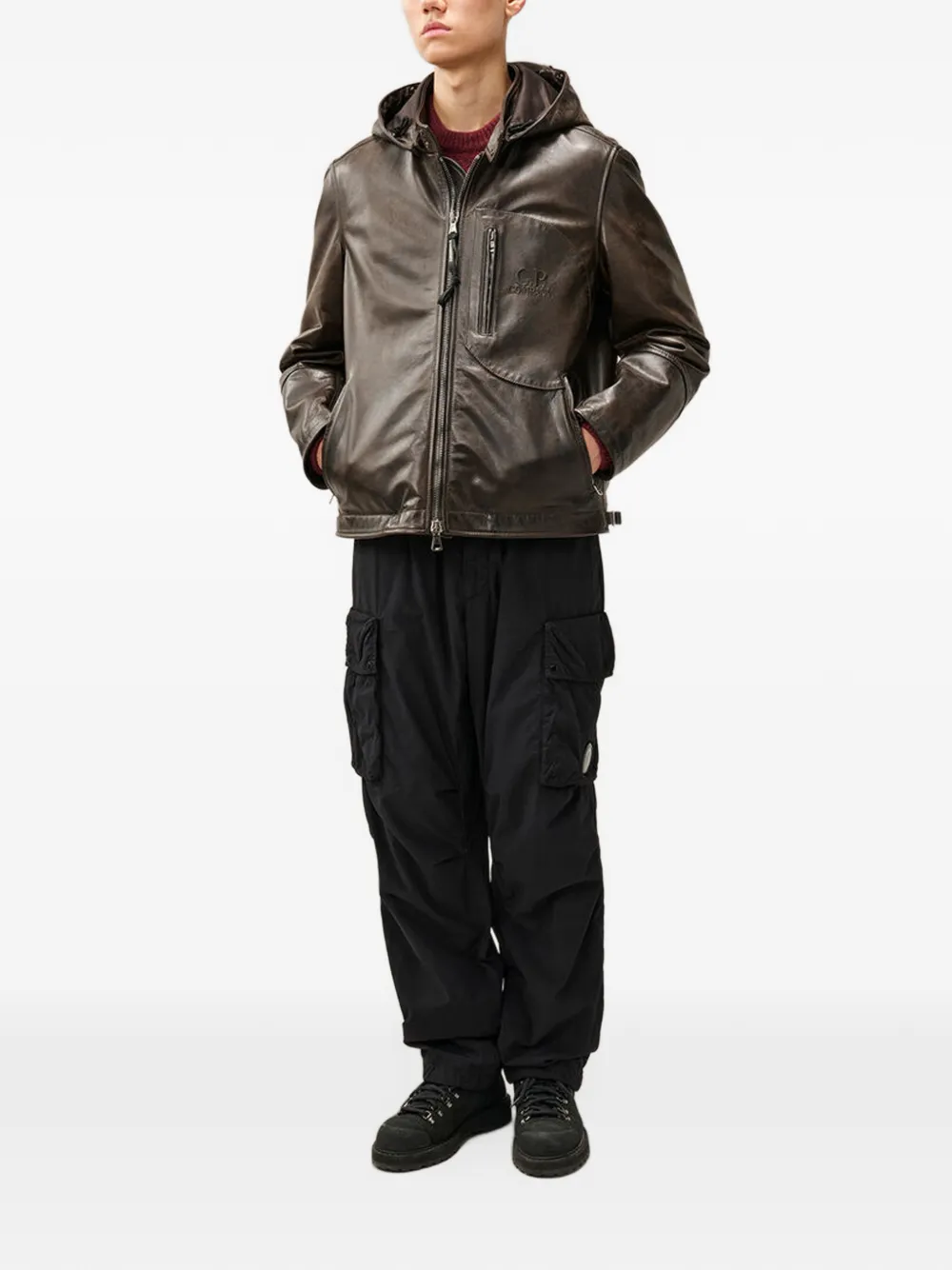 C.P. Company leather Goggle jacket Bruin