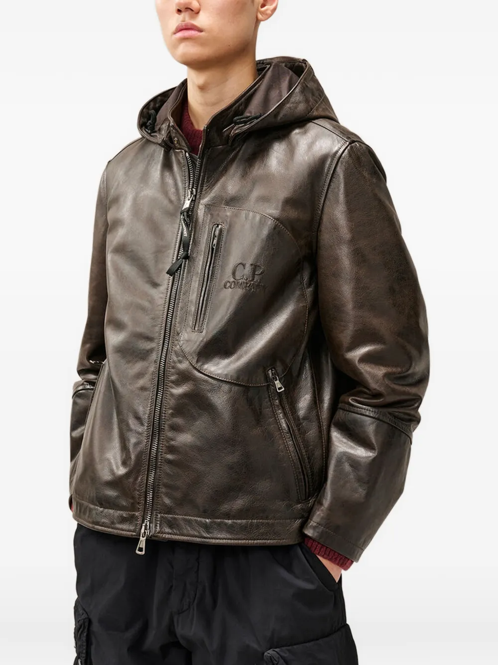 C.P. Company leather Goggle jacket Bruin