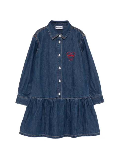 Moschino Kids Gerüschtes Jeanskleid mit Logo-Stickerei