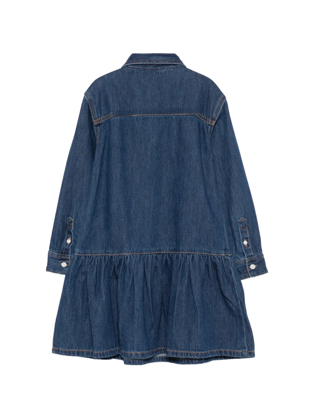 Moschino Kids Denim jurk met ruches en geborduurd logo Blauw