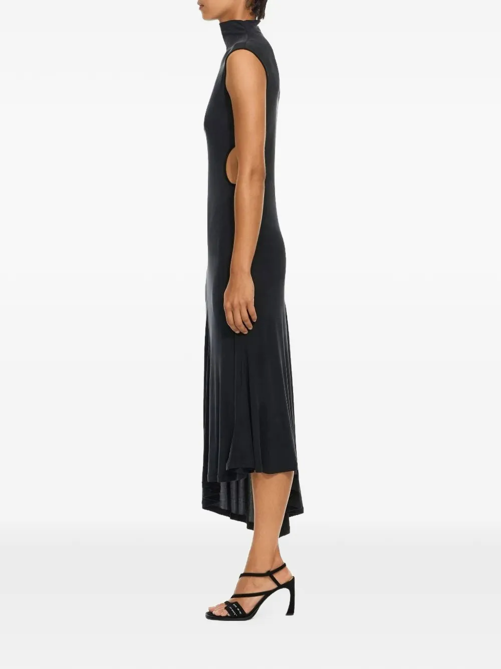 Off-White Cupro Rib Meteor asymmetrische jurk Zwart