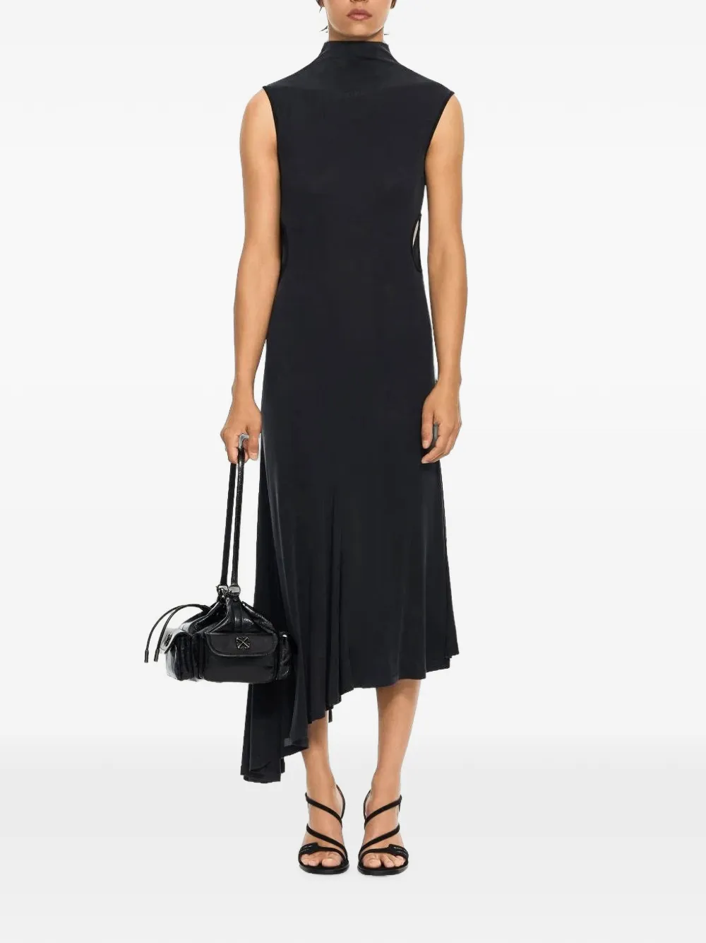 Off-White Cupro Rib Meteor asymmetrische jurk Zwart