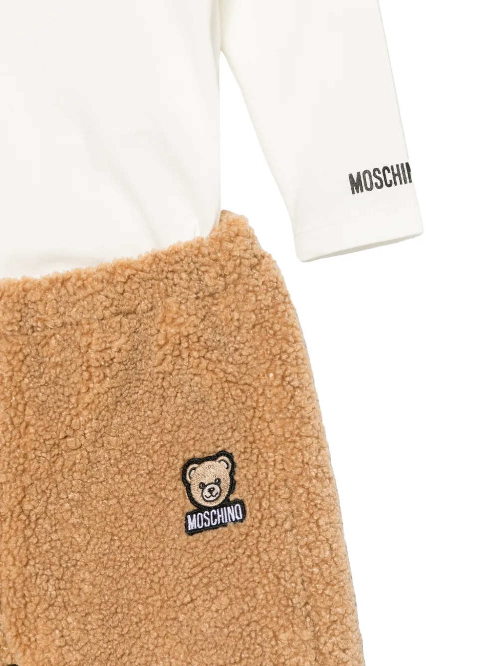 Moschino Kids Driedelige broekset van imitatielammy Bruin