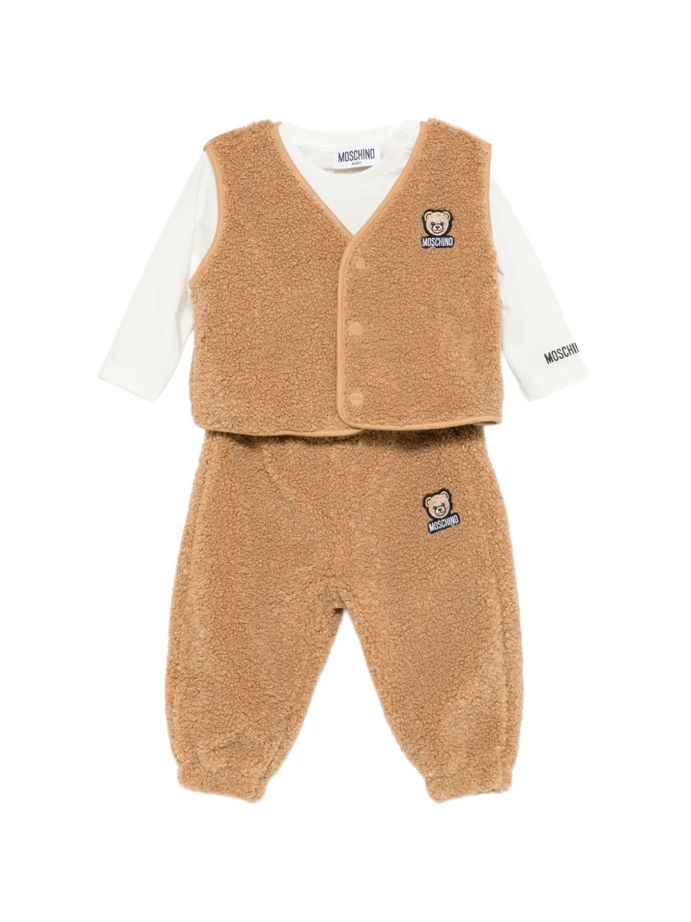 Moschino Kids Driedelige broekset van imitatielammy Bruin