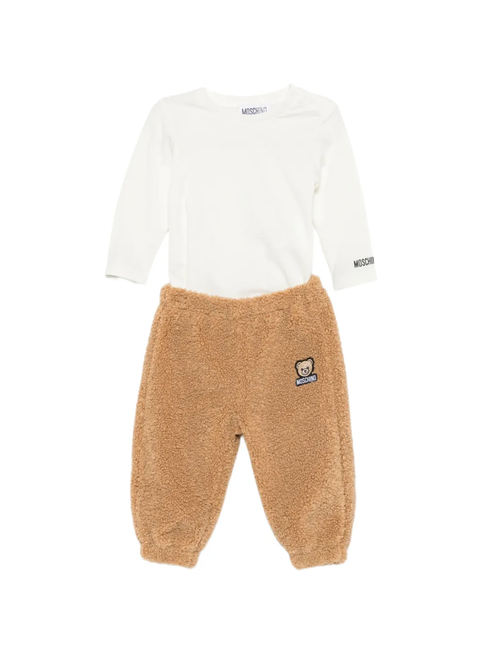 Moschino Kids Driedelige broekset van imitatielammy Bruin