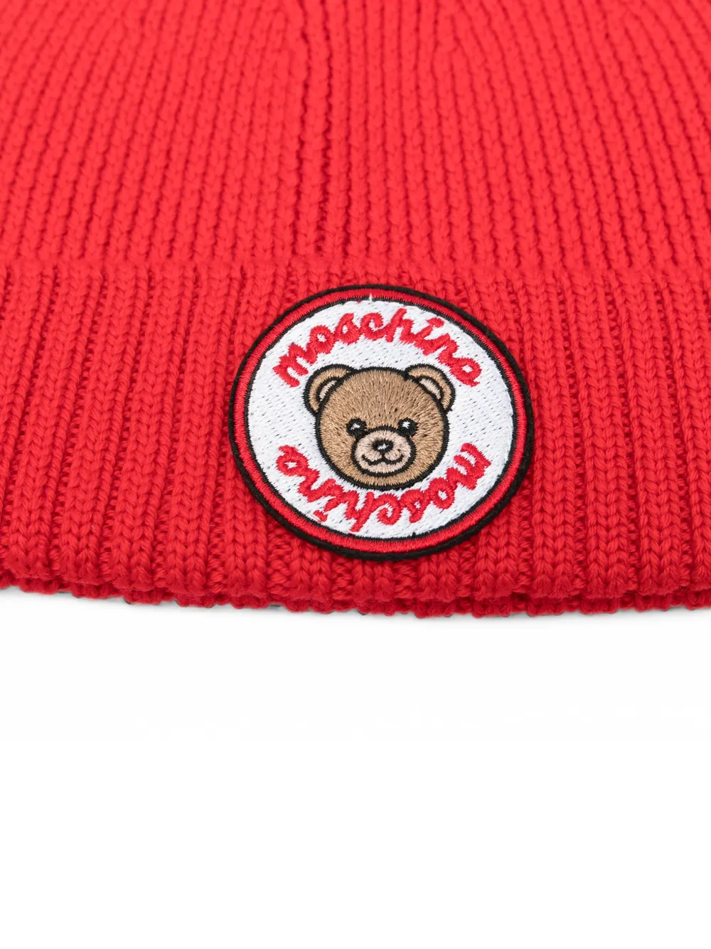 Moschino Kids Teddy Bear patch beanie hat Rood
