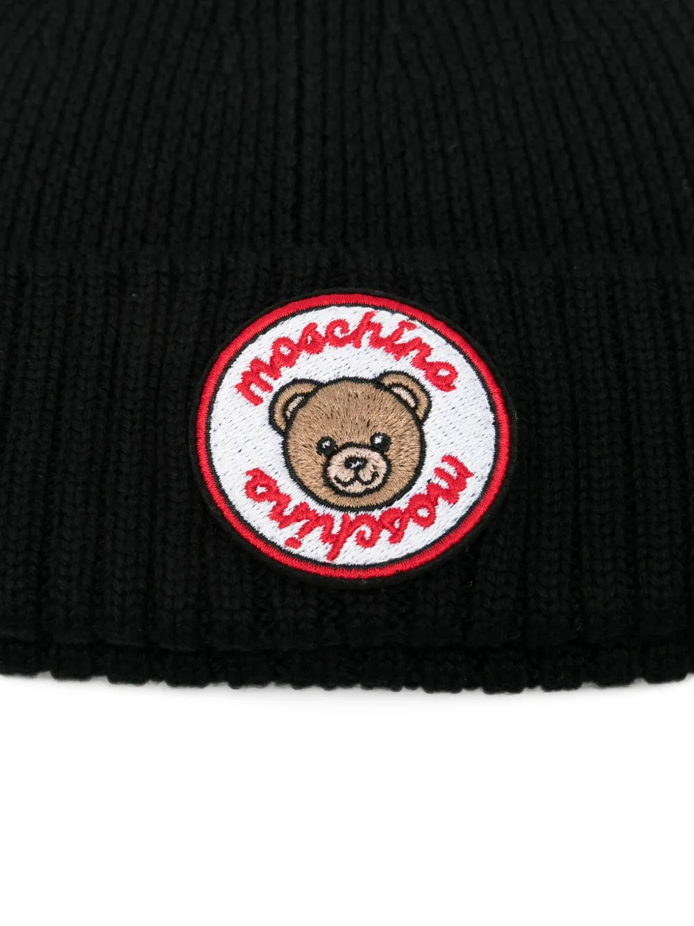 Moschino Kids Teddy Bear-patch ribbed-knit beanie hat Zwart