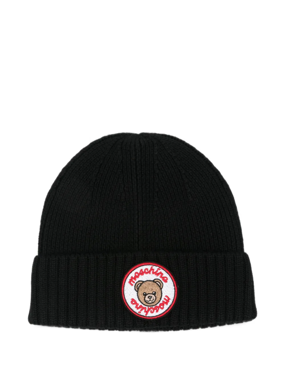 Moschino Kids Teddy Bear-patch ribbed-knit beanie hat Zwart