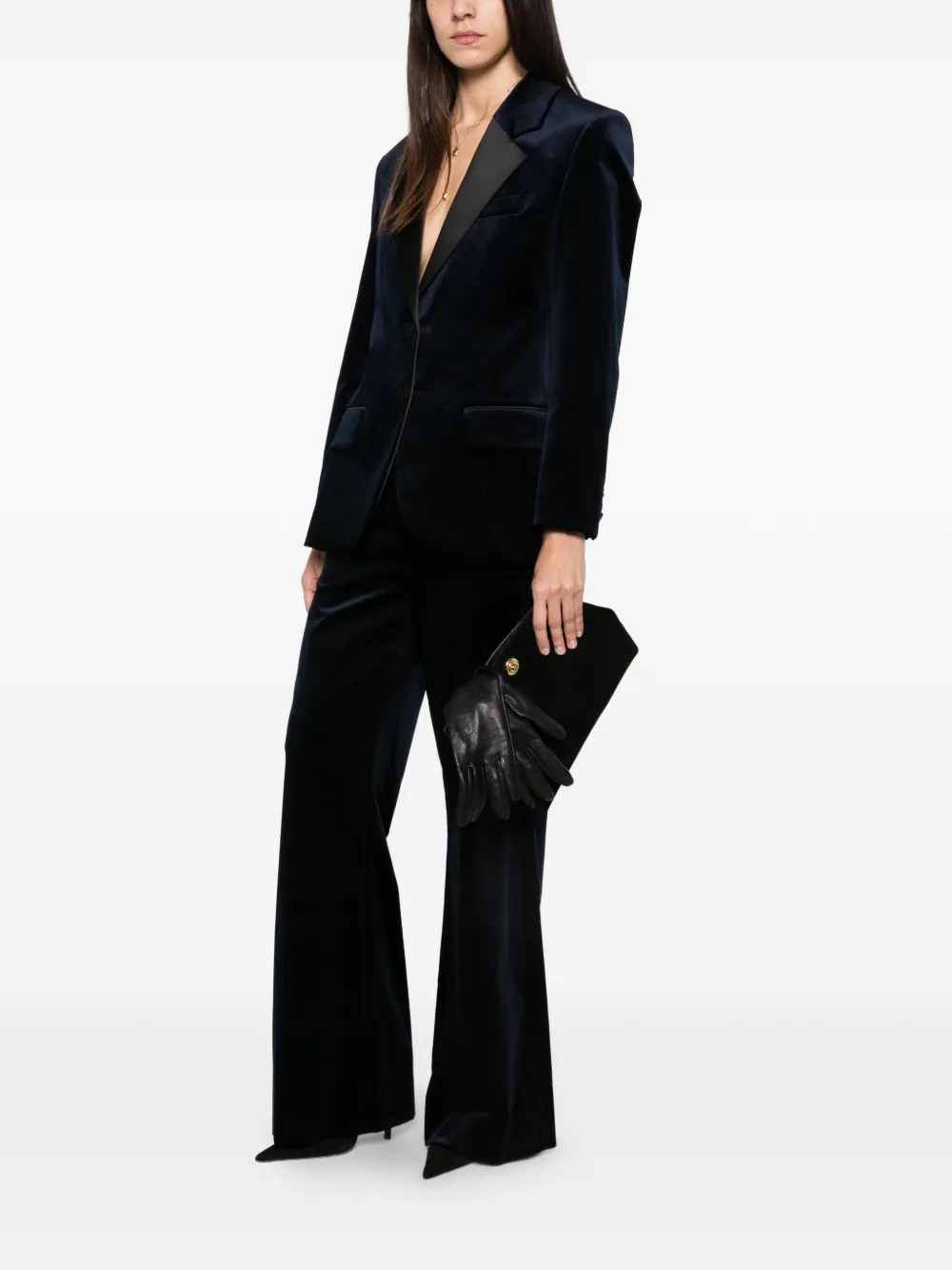 Victoria Beckham velvet peak-lapel blazer Blauw