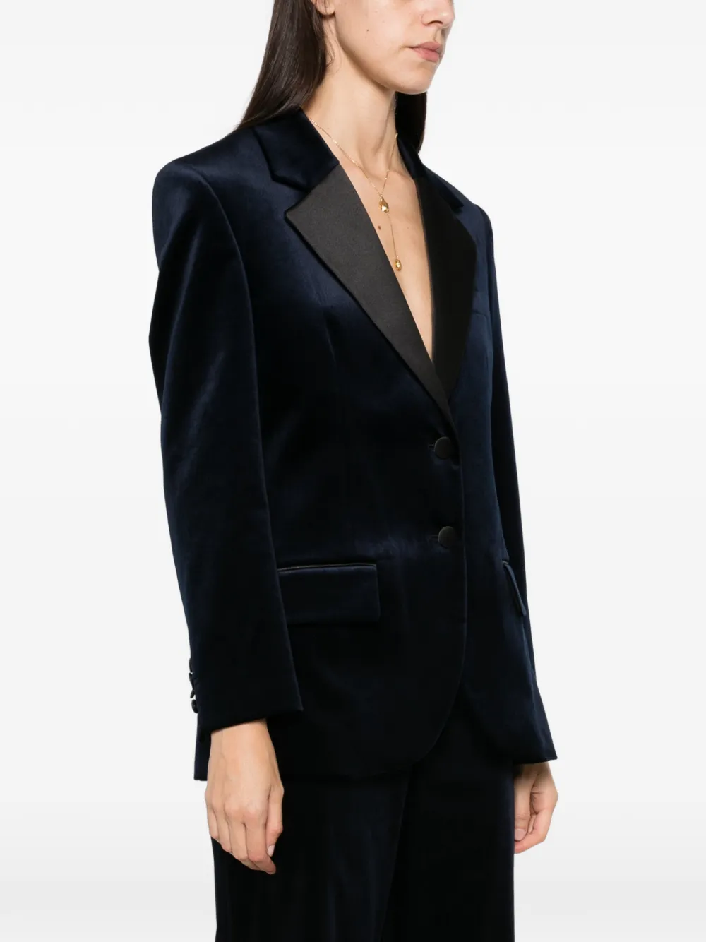 Victoria Beckham velvet peak-lapel blazer Blauw