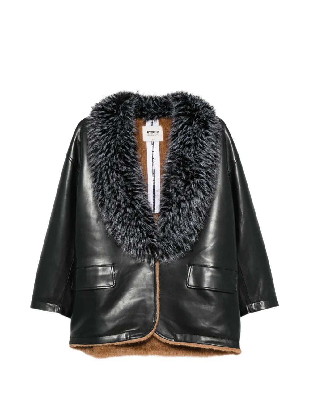 S.W.O.R.D 6.6.44 Ledermantel mit Pelzbesatz - Schwarz