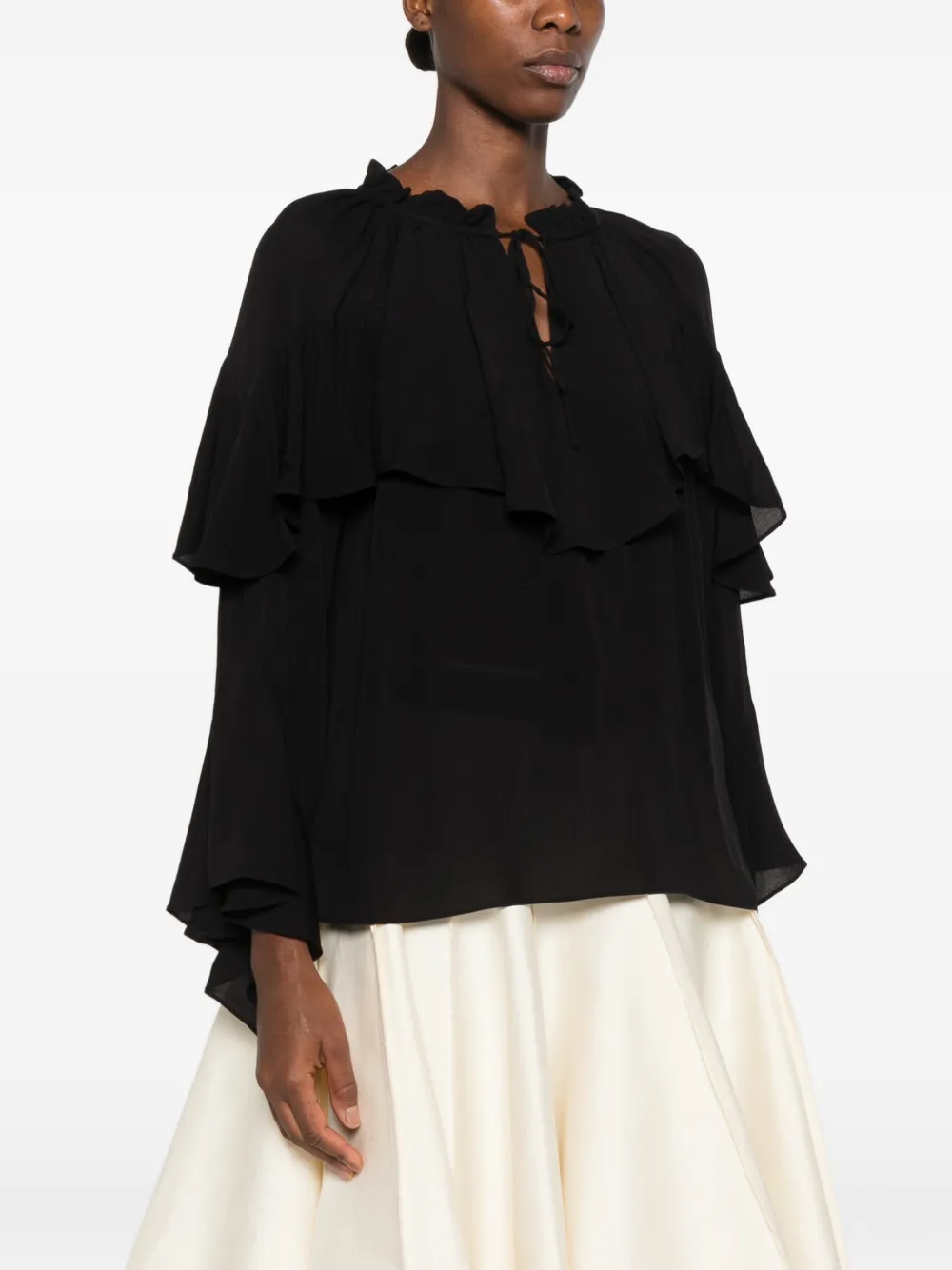 Ba&Sh Betty ruffled long-sleeve blouse Zwart