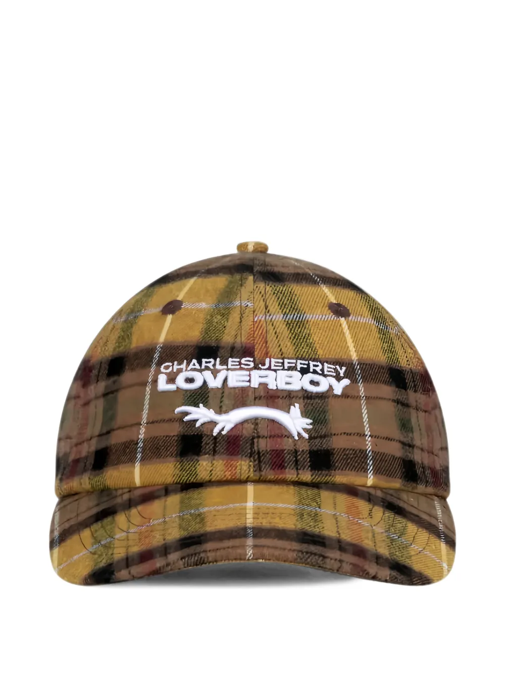 Charles Jeffrey Loverboy tartan-check logo-embroidered cap Geel