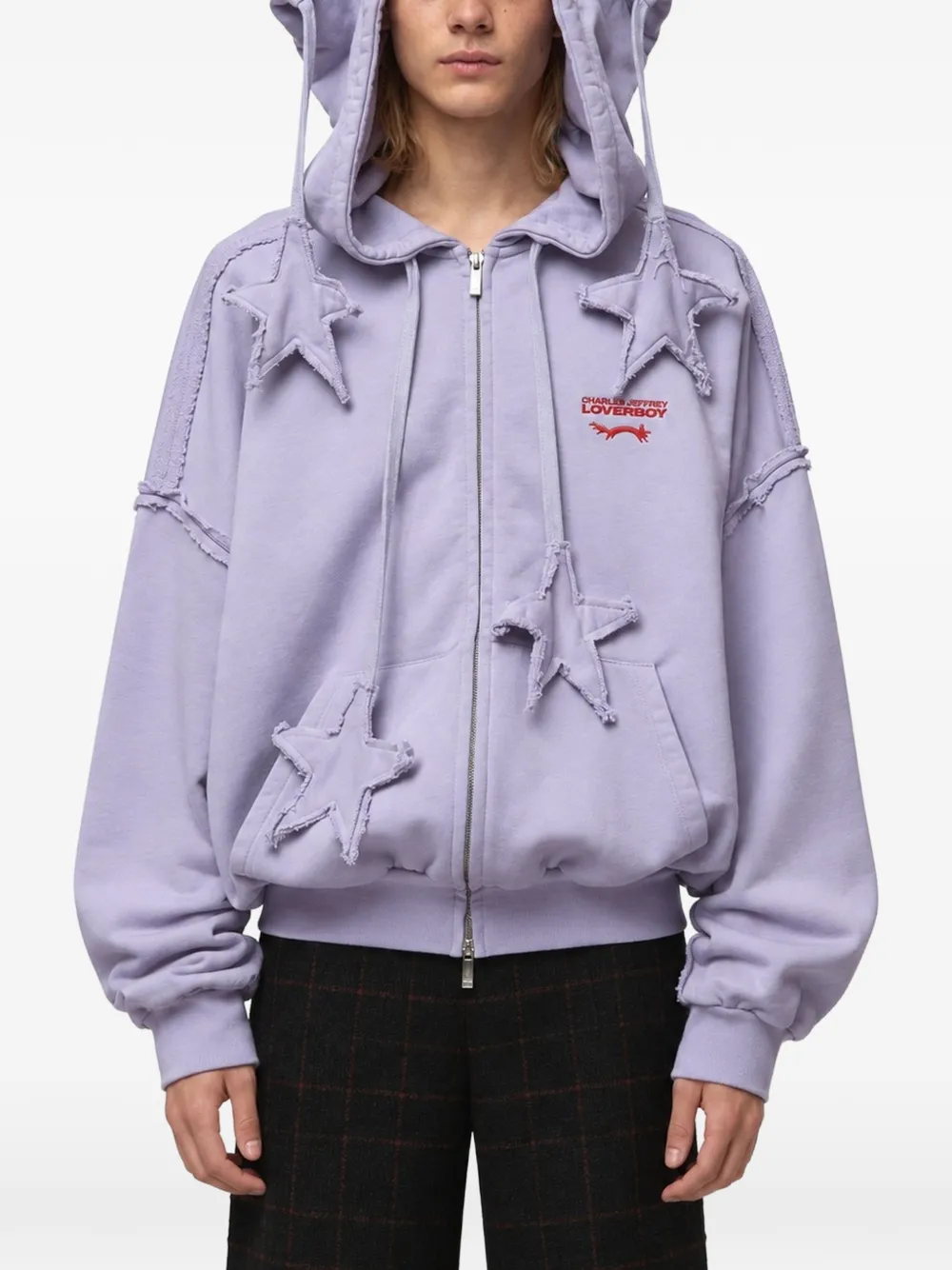 Charles Jeffrey Loverboy star-patchwork raw-edge hoodie - Purple
