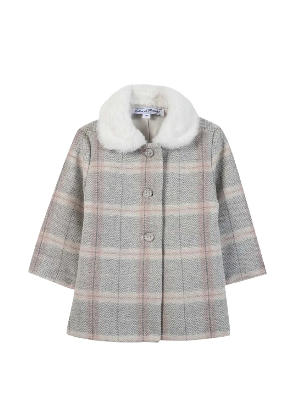 Tartine Et Chocolat checked faux-fur collar coat Grijs