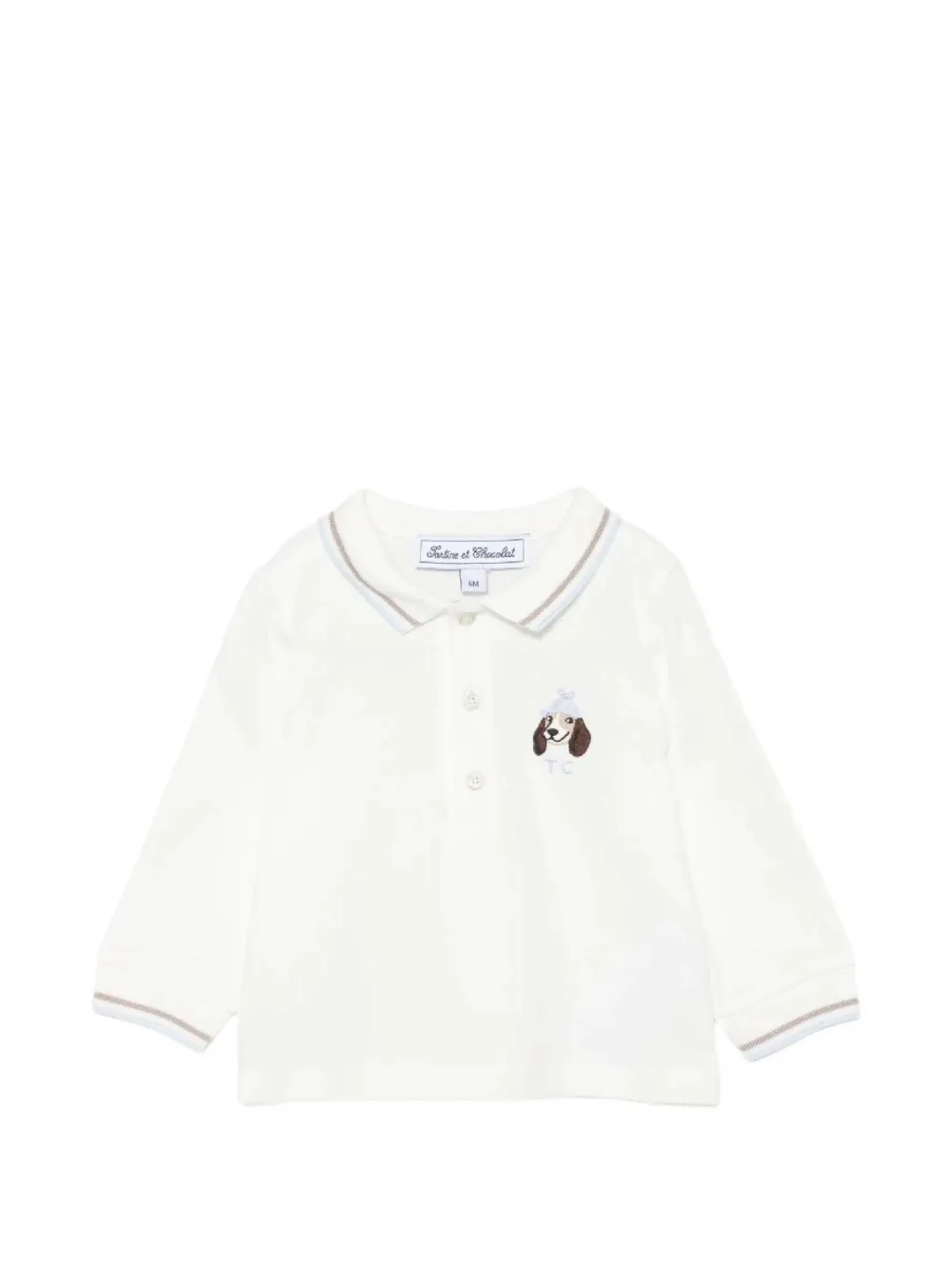 Tartine Et Chocolat dog-embroidered long-sleeve polo shirt Wit