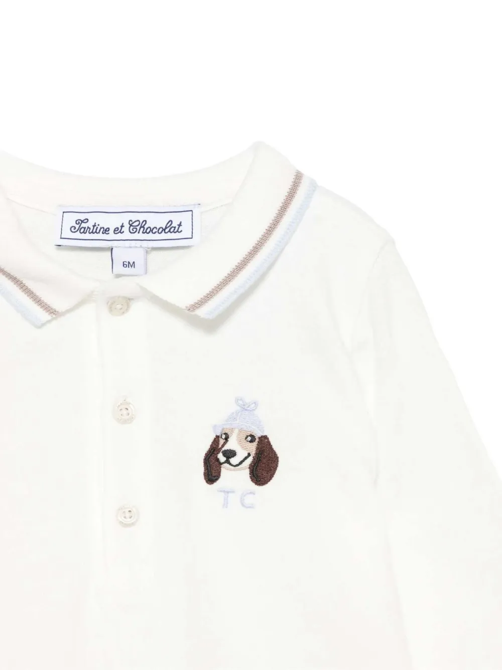 Tartine Et Chocolat dog-embroidered long-sleeve polo shirt Wit