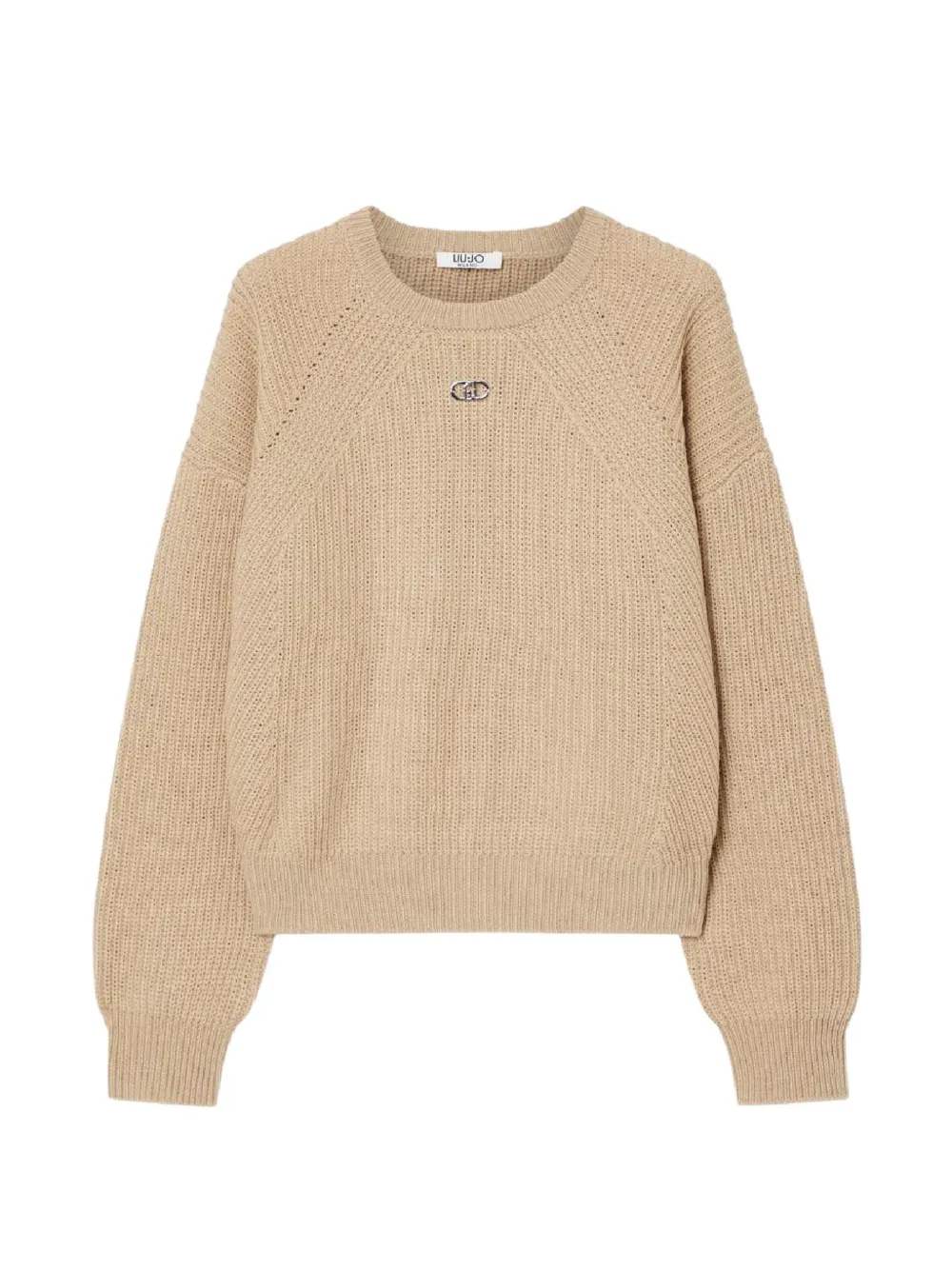 Liu Jo Kids logo-plaque chunky-knit sweater Beige