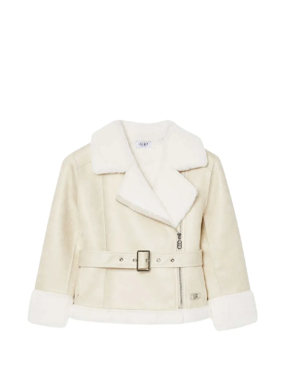 Liu Jo Kids faux-shearling-trim belted jacket Beige