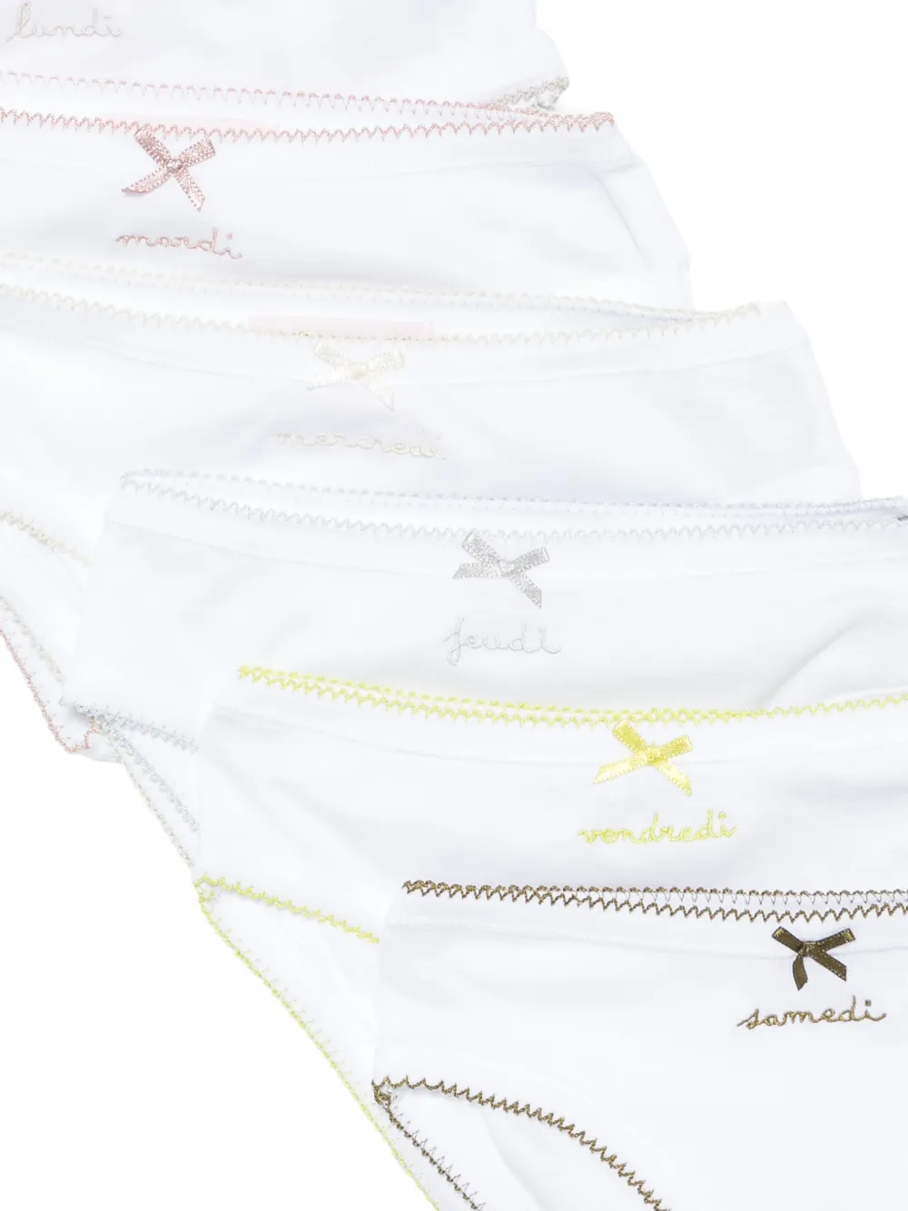 Bonpoint Zeven onderbroeken met geborduurd strik-detail Wit