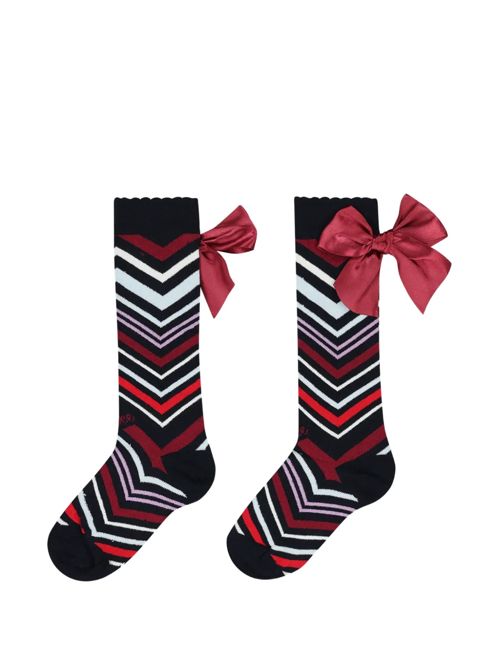 A-Dee Alessandra chevron-pattern bow-detail socks Blauw