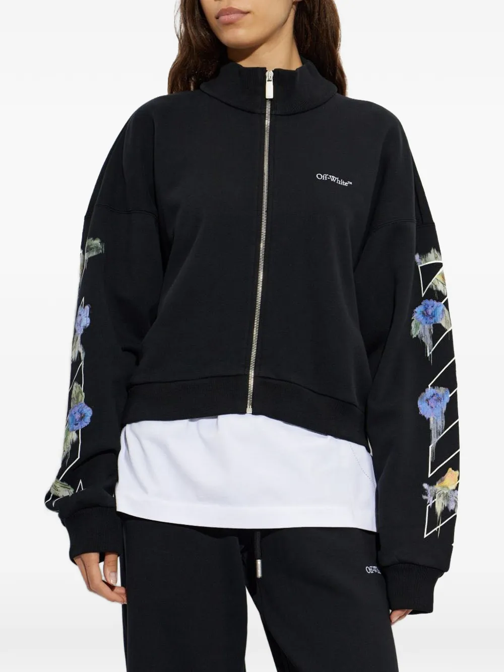 Off-White Arrow Out Flower hoodie met rits Zwart