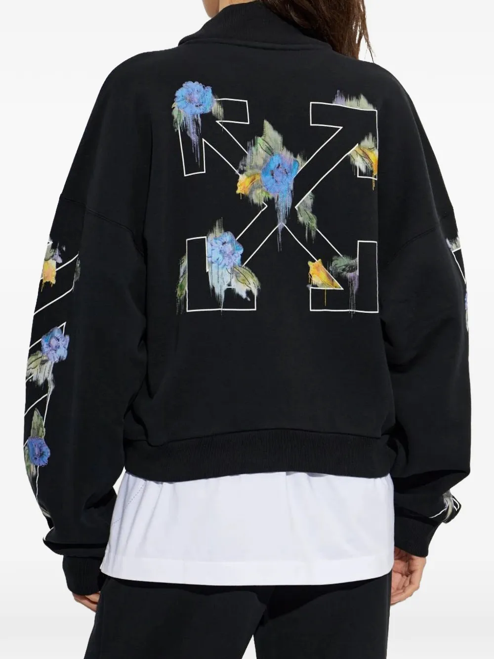 Off-White Arrow Out Flower hoodie met rits Zwart