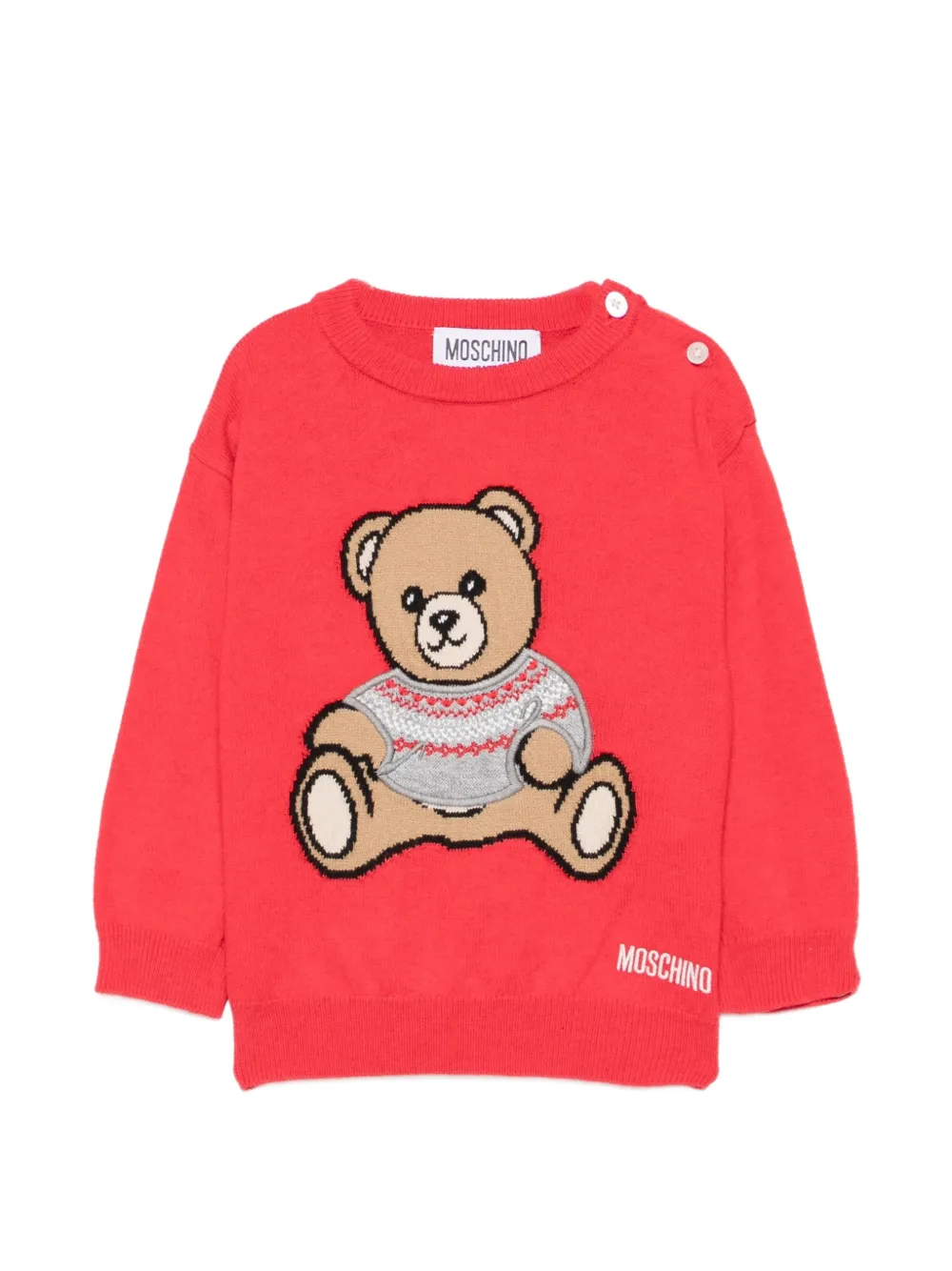 Moschino Kids Teddy Bear intarsia-knit sweater - Rosso