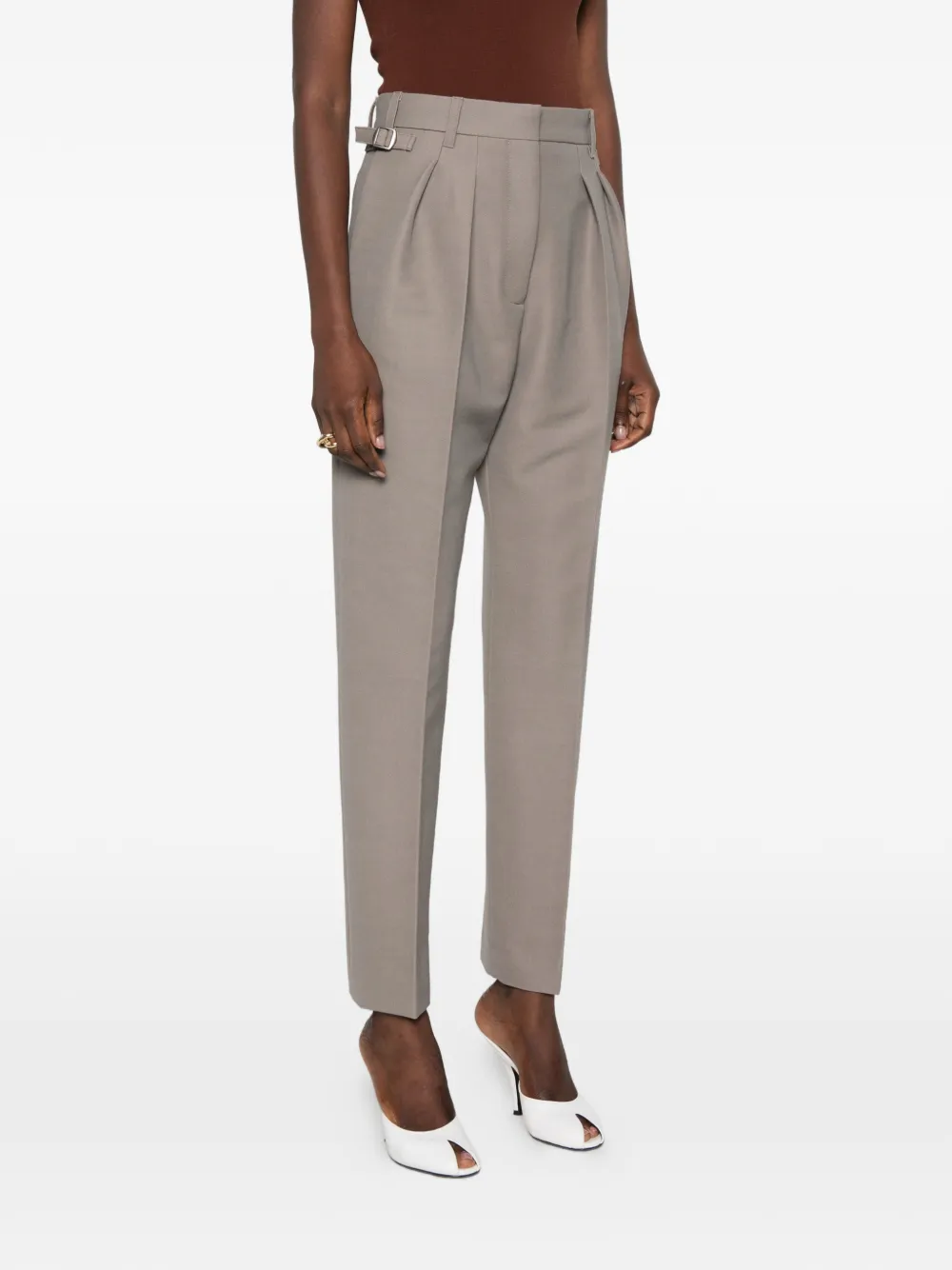 Mugler pleated buckled-waist trousers Grijs