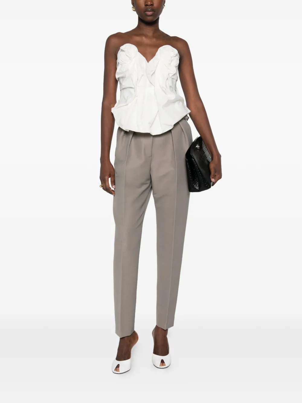 Mugler pleated buckled-waist trousers Grijs