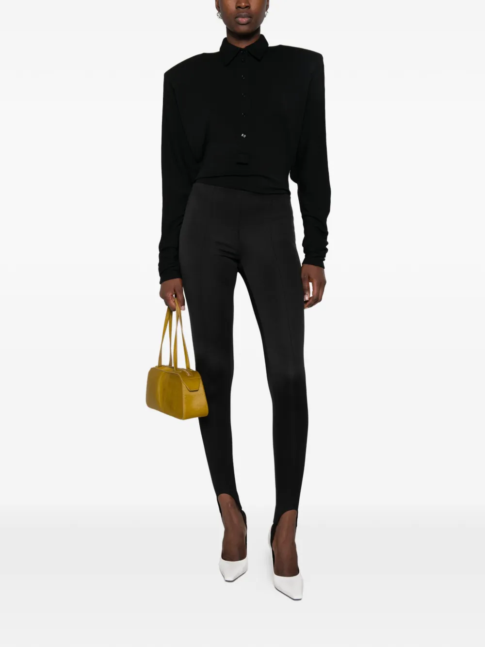 Mugler padded-shoulder button-up blouse - Schwarz