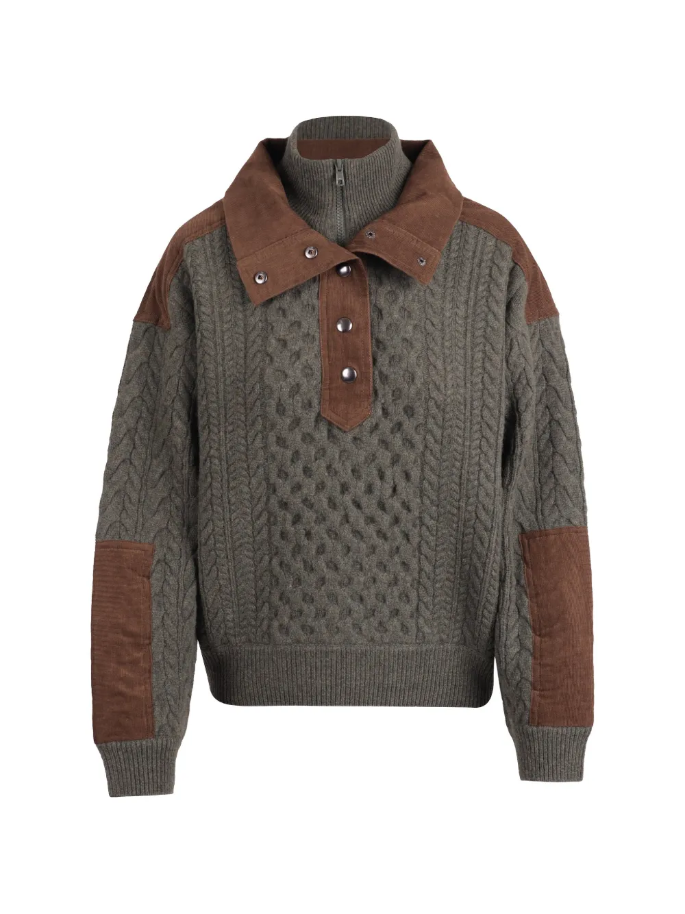 Sea Allen cable-knit corduroy-panelled sweater - Green