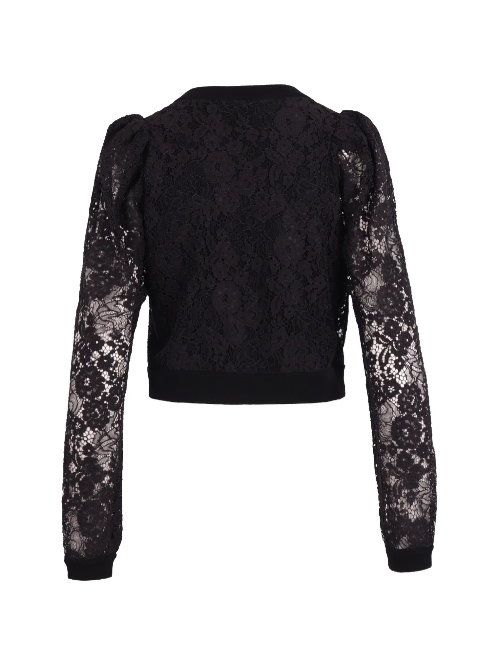 alice + olivia lace-overlay puff-sleeve cardigan Zwart