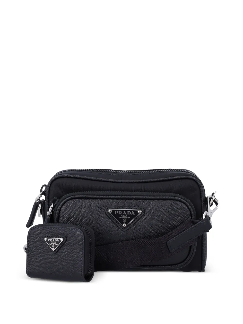 Prada Re-Nylon en Saffiano leren schoudertas Zwart