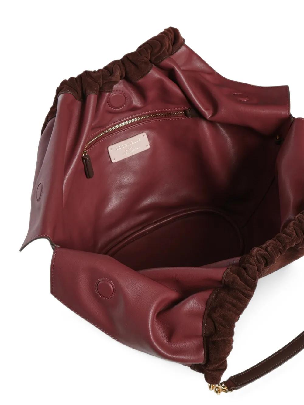 Coccinelle Smash logo-patch suede tote bag Bruin