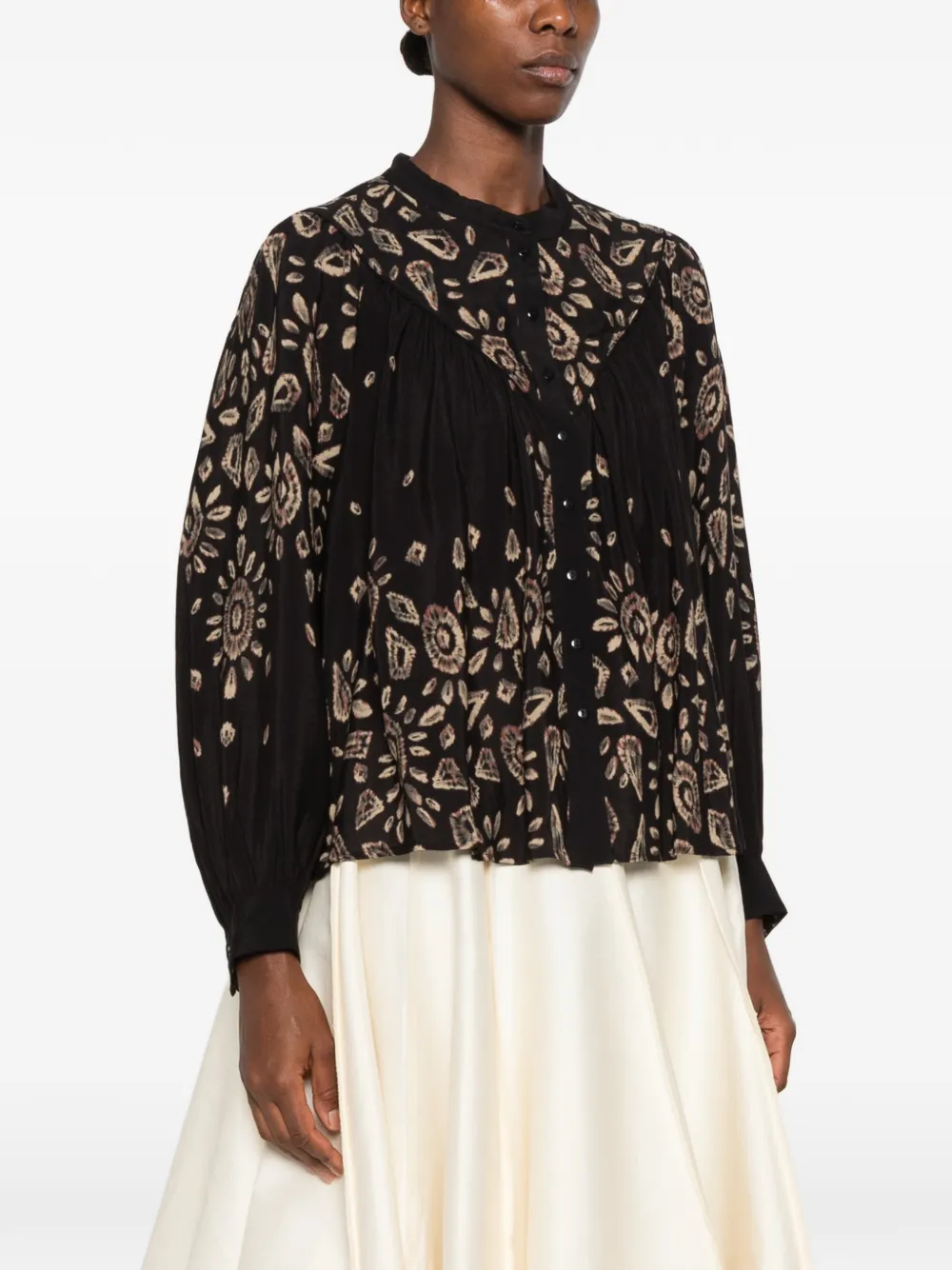 Ba&Sh Brava abstract-print pleated shirt Zwart