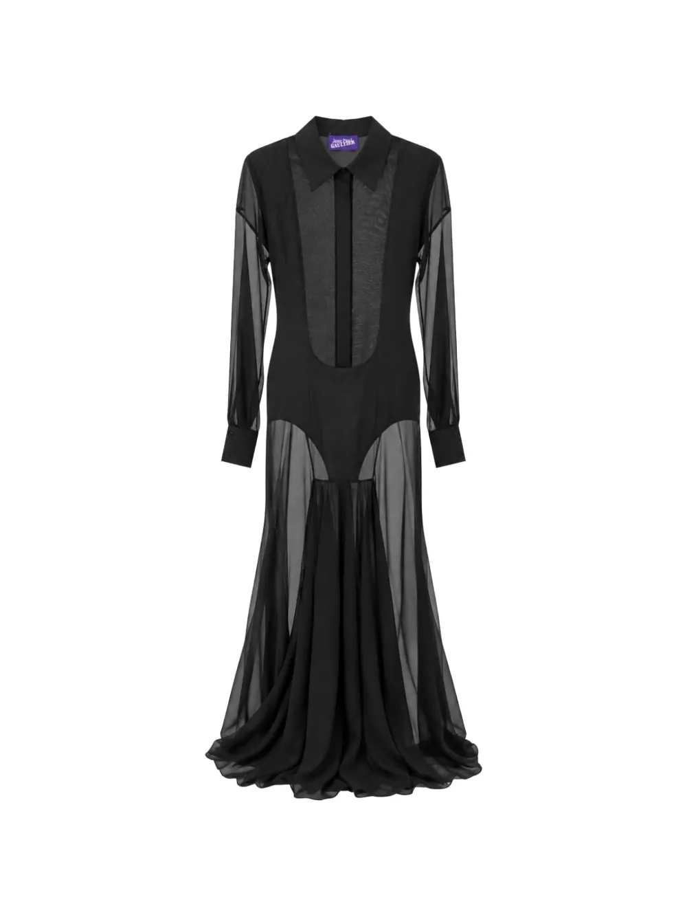 Jean Paul Gaultier sheer-panelled shirt dress - Nero