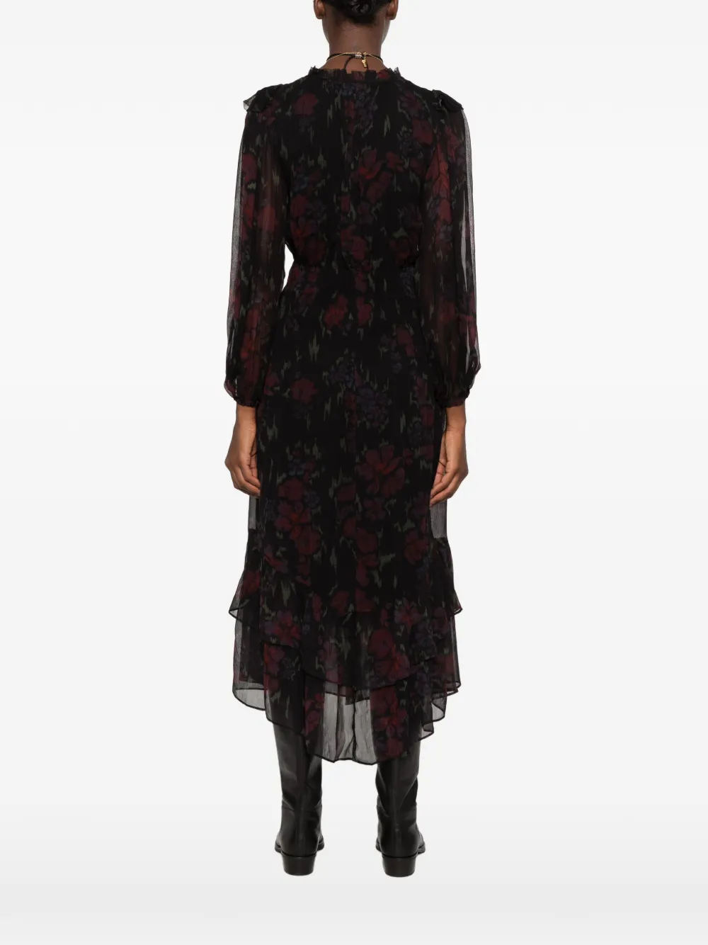 Ba&Sh Dova floral-print ruffled midi dress Zwart