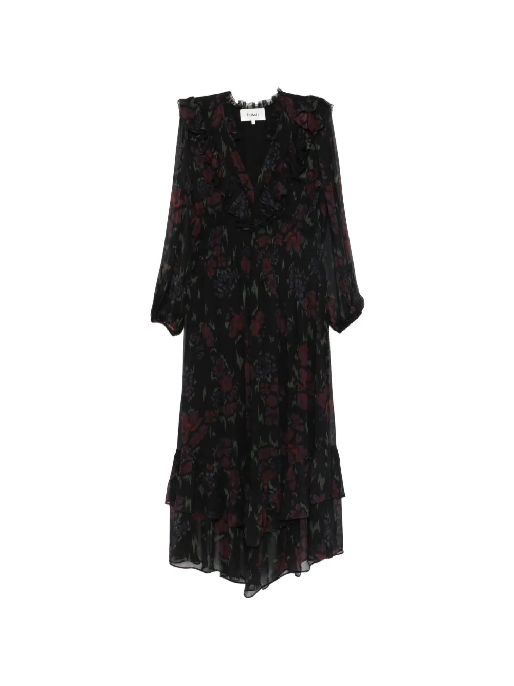 Ba&Sh Dova floral-print ruffled midi dress Zwart