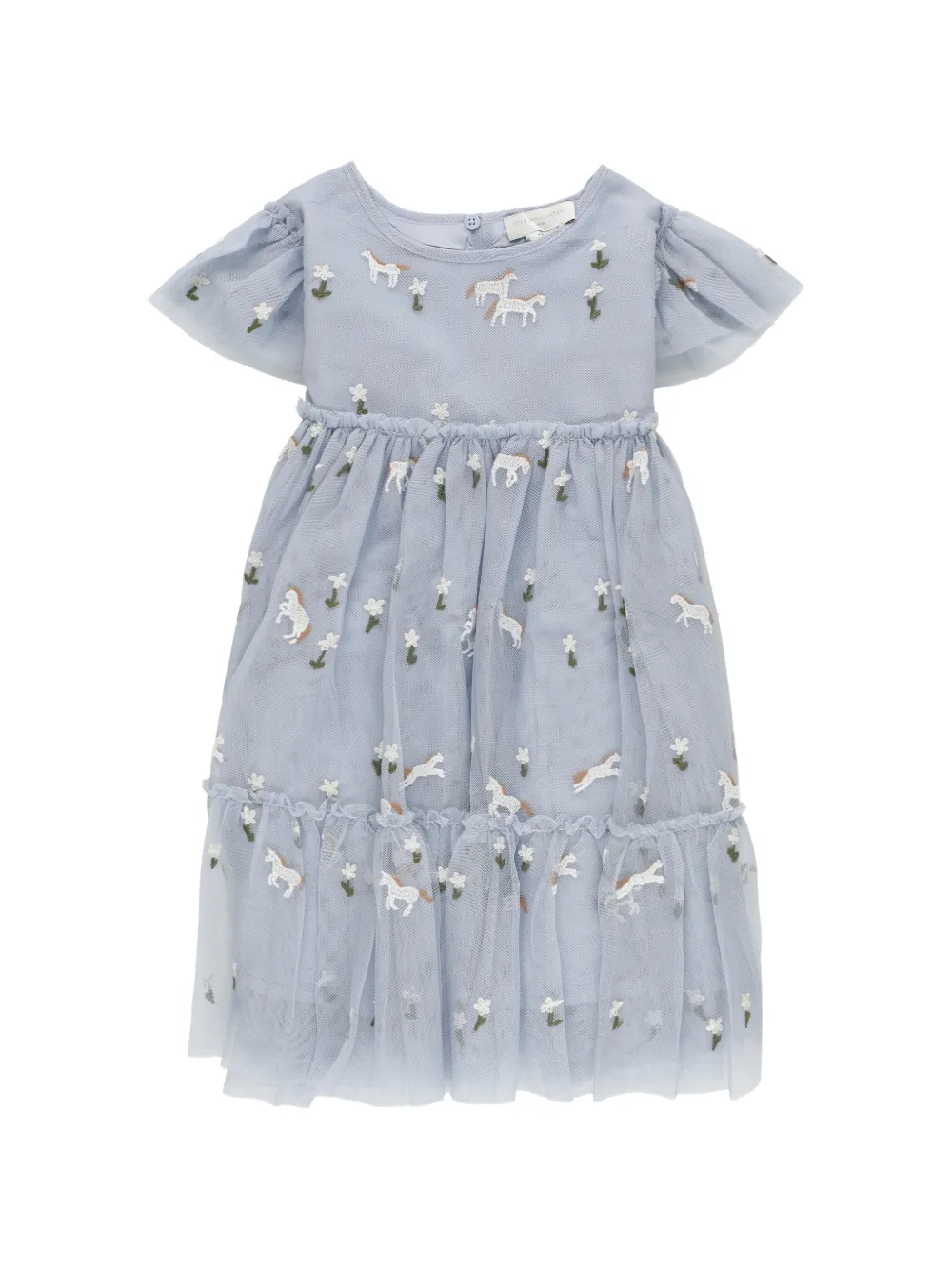 Stella McCartney Kids robe en tulle à broderies cheval - Bleu Stella McCartney Kids robe en tulle à broderies cheval - Bleu