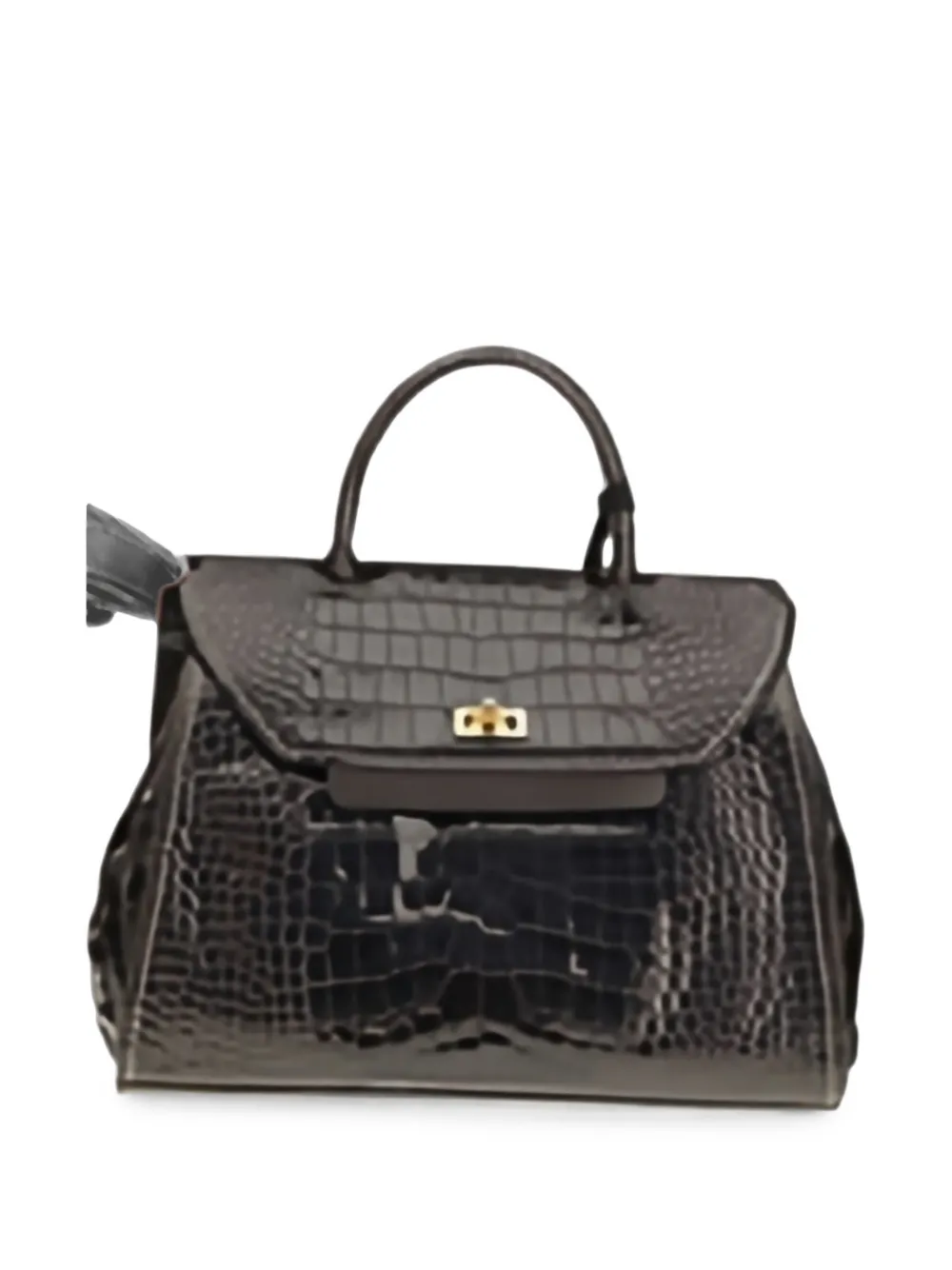 VISONA` Ornella croc-effect tote bag - Marron